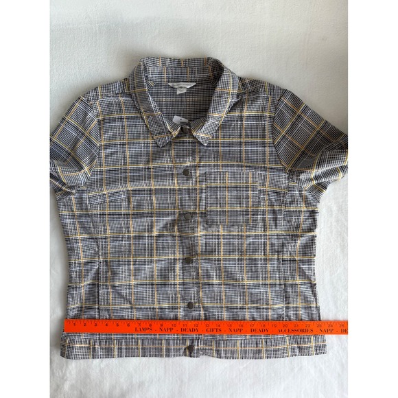 NWT Christopher & Banks Women's XL Black & Yellow Plaid Shacket Jacket Preppy‎ - Picture 12 of 14